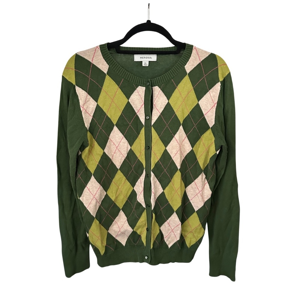 Vintage Green Argyle Cardigan